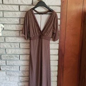 Marjora Brown w/ white polka dot faux wrap dress